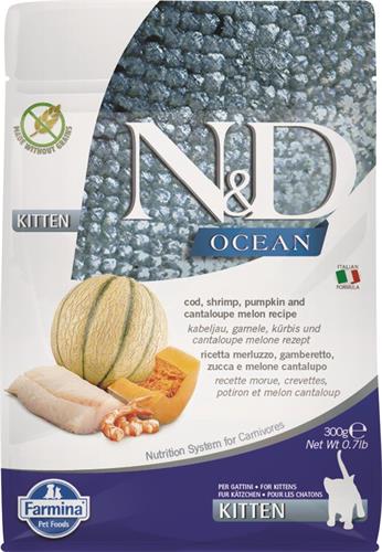 N&D OCEAN CAT Kitten Cod & Shrimp & Pumpkin & Melon 300g granule pro koťata