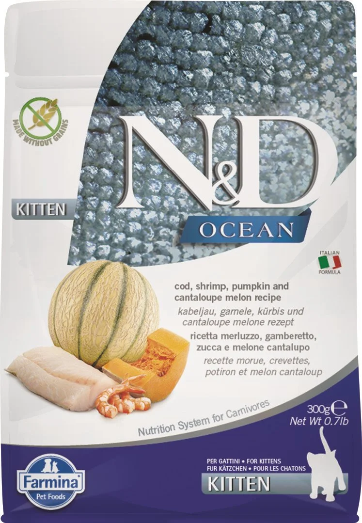 N&D OCEAN CAT Kitten Cod & Shrimp & Pumpkin & Melon 300g granule pro koťata