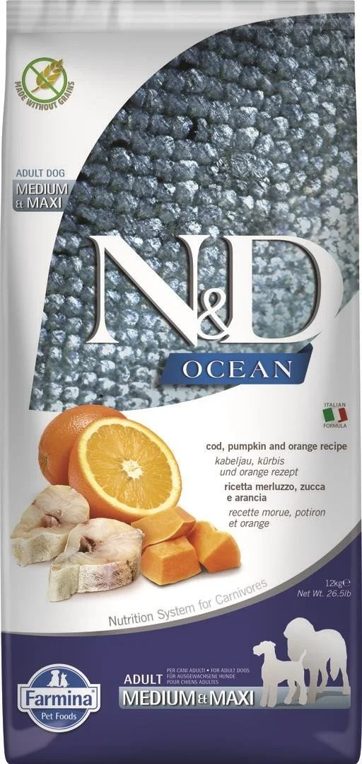 N&D OCEAN DOG Adult M/L Codfish & Pumpkin & Orange 2,5kg granule pro psy