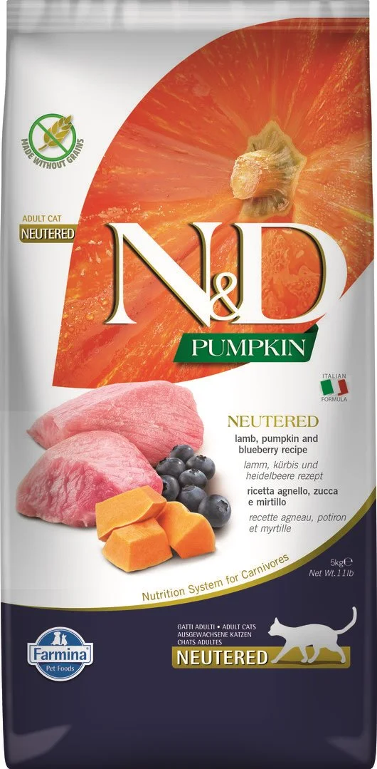 N&D PUMPKIN CAT Neutered Lamb & Blueberry 5kg granule pre kastrované mačky