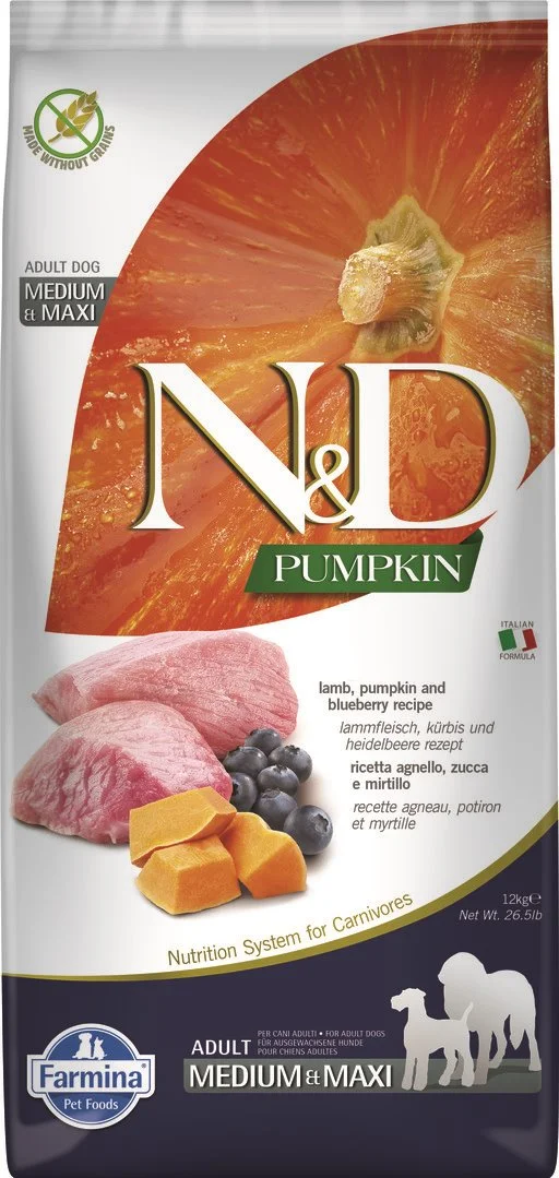 N&D PUMPKIN DOG Adult M/L Lamb & Blueberry 12kg granúl pre psy
