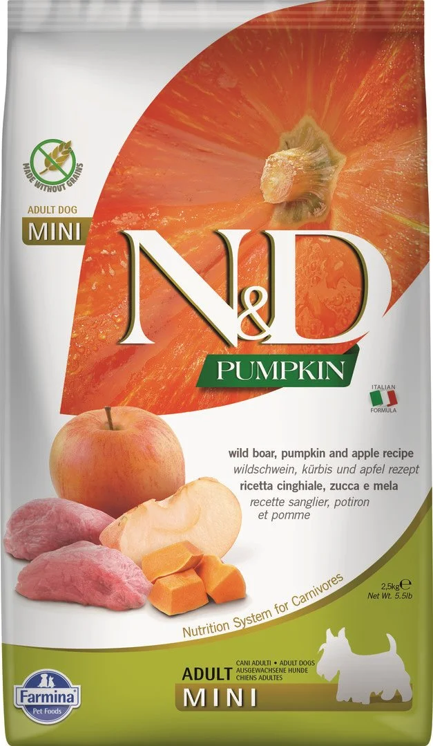 N&D PUMPKIN DOG Adult Mini Boar & Apple 2,5kg granule pre psov