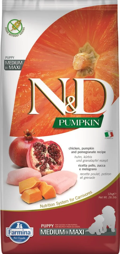 N&D PUMPKIN DOG Puppy M/L Chicken & Pomegranate 12kg granule pre šteňatá