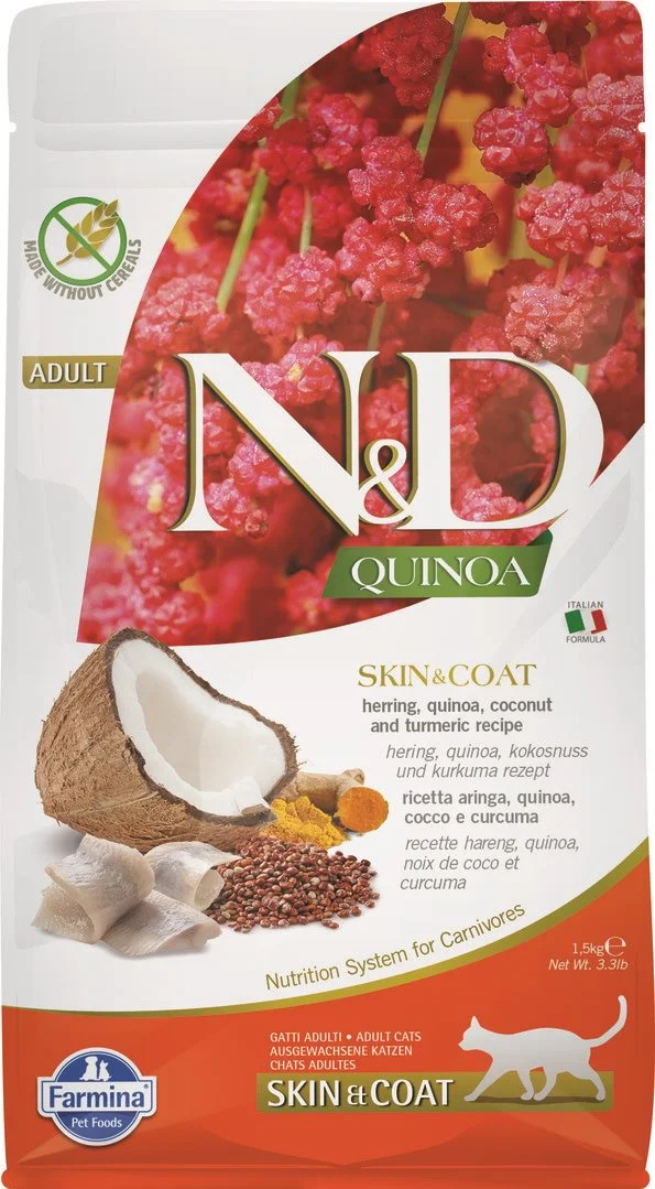 N&D QUINOA CAT Skin & Coat Herring & Coconut 1,5kg granule pro kočky