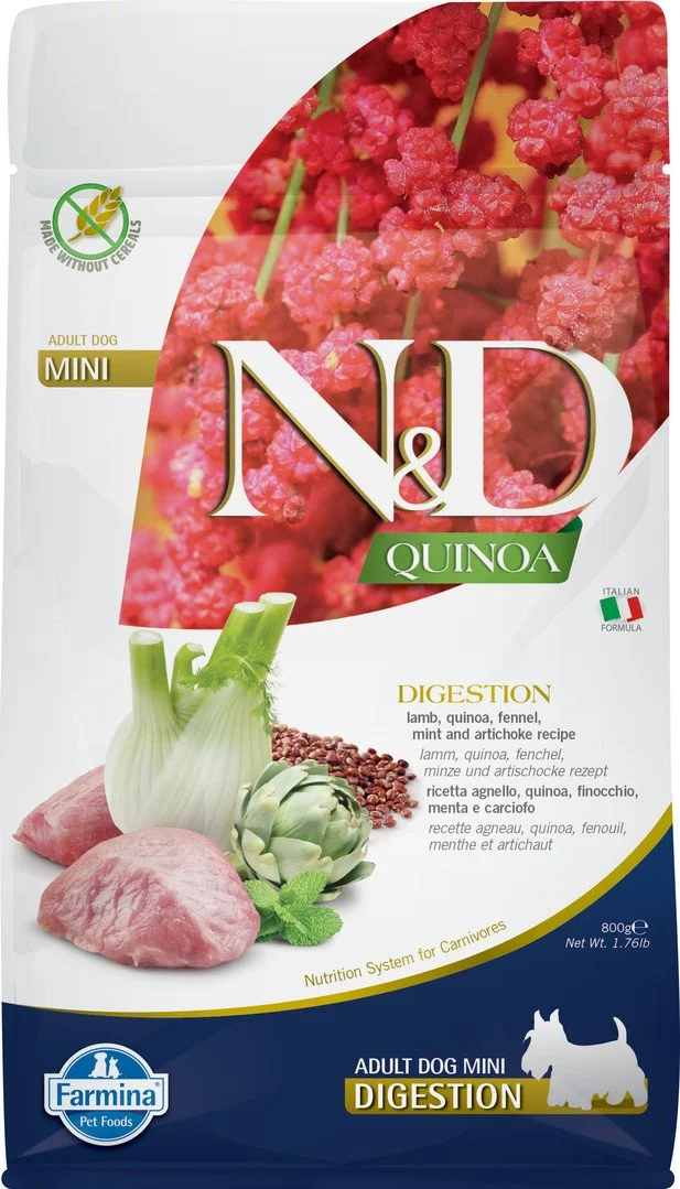 N&D QUINOA DOG Digestion Lamb & Fennel Mini 800g granule pre psov