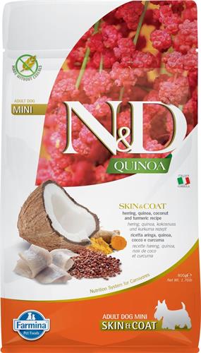 N&D QUINOA DOG Skin & Coat Herring & Coconut Mini 800g granule pre psov