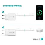 Nabíjací adaptér CONNECT IT DUPLEX 1xLightning + 1×USB-C, 20W, kábel 27W, BIELY