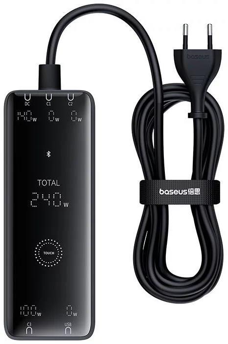 Nabíjacia stanica Baseus GaN Digital 240W 3xUSB-C, 1xUSB, 1xDC čierna