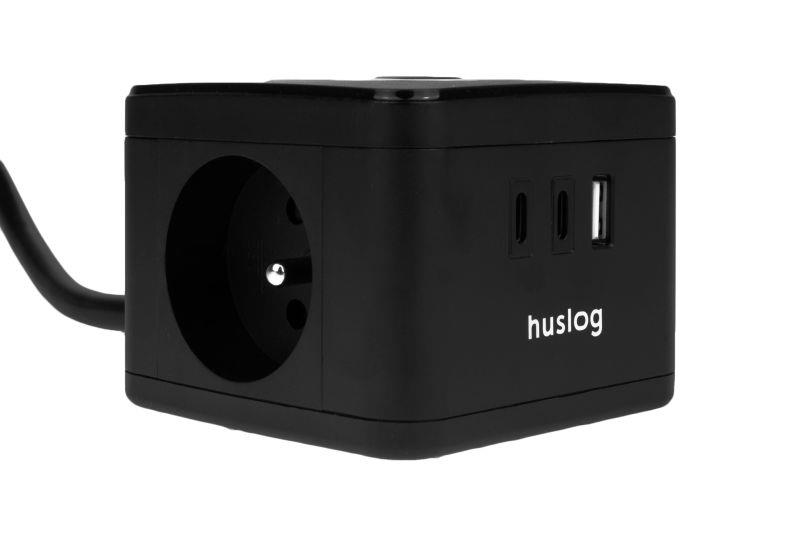 Nabíjacia stanica Huslog 12W 2xzásuvka, 2xUSB-C, 1xUSB čierna