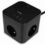 Nabíjacia stanica Huslog 12W 3xzásuvka, 4xUSB čierna