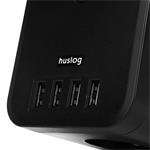 Nabíjacia stanica Huslog 12W 3xzásuvka, 4xUSB čierna