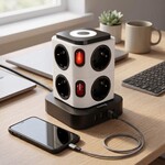 Nabíjacia stanica Huslog 15 W, 8 zásuviek, 1x USB-C, 3x USB, 1x biele LED svetlo