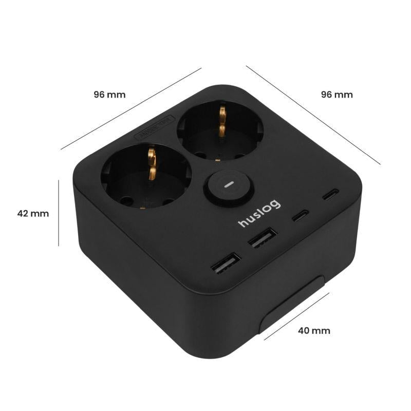Nabíjacia stanica Huslog 15W 2xzásuvka, 2xUSB-C, 2xUSB, 1x držiak na telefón čierna