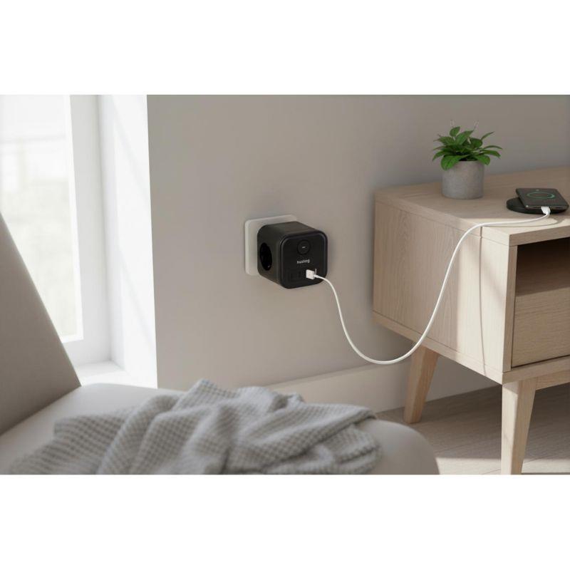 Nabíjacia stanica Huslog 15W 3xzásuvka, 2xUSB-C, 2xUSB, 1x vypínač čierna