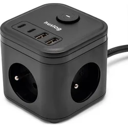 Nabíjacia stanica Huslog 15W 3xzásuvka, 2xUSB-C, 2xUSB čierna