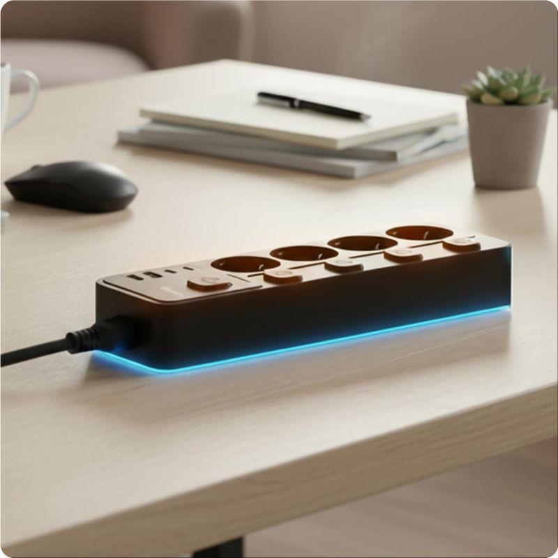 Nabíjacia stanica Huslog 15W 4xzásuvka, 2xUSB-C, 2xUSB, 5x vypínač čierna
