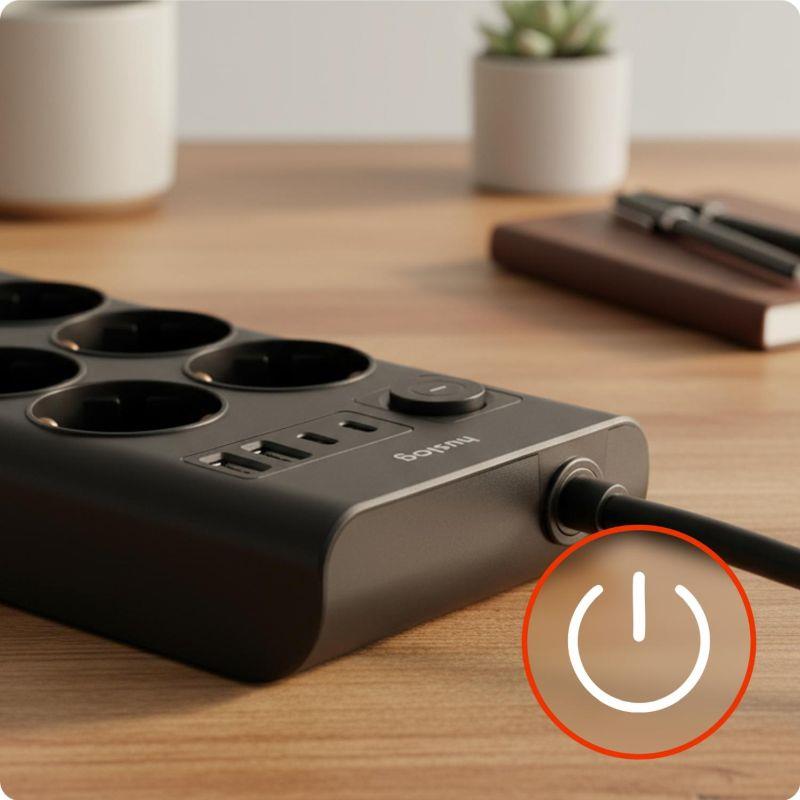 Nabíjacia stanica Huslog 15W 6xzásuvka, 2xUSB-C, 2xUSB čierna
