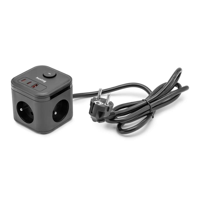 Nabíjacia stanica Huslog 20W 3xzásuvka, 2xUSB-C, 1xUSB čierna