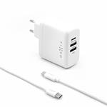 Nabíjacia súprava FIXED s výstupom USB-C a 2xUSB a káblom USB-C/USB-C, podpora PD, 45 W, biela
