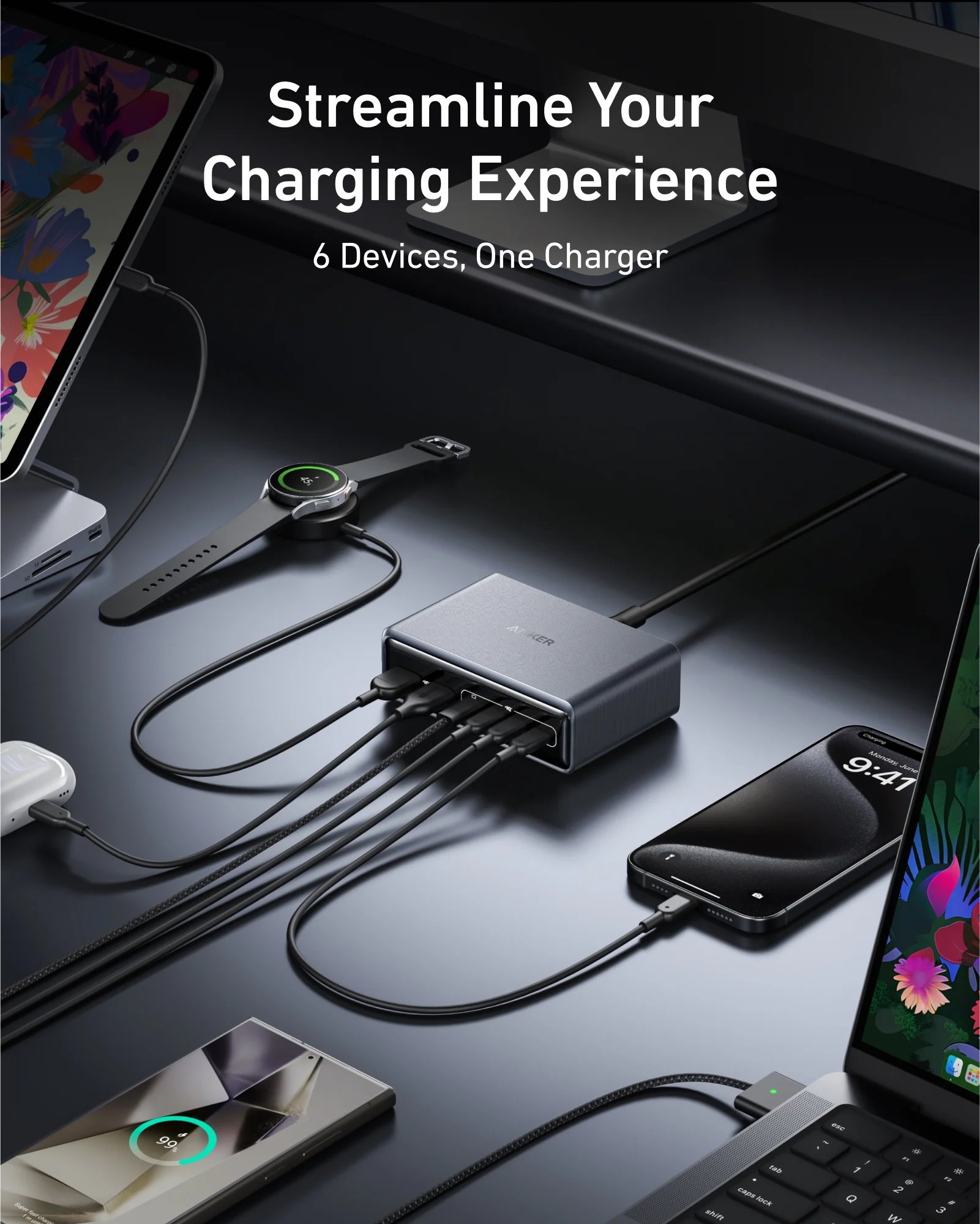Nabíjačka Anker Prime 200W, 4x USB-C, 2x USB-A, GaN