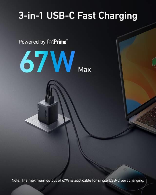 Nabíjačka Anker Prime 67W, 2xUSB-C, 1xUSB-A čierna