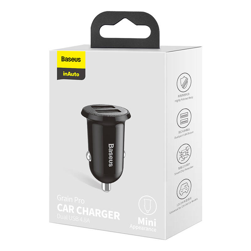 Nabíjačka do auta Baseus Grain Pro 2x USB 4,8A (čierna)