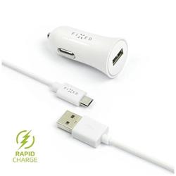 Nabíjačka do auta FIXED s výstupom USB a káblom USB/micro USB, 1 meter, 12 W, biela