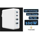 Nabíjačka Viking USB GaN 100 W, podpora PD3.0 a QC4, biela