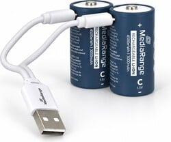 Nabíjateľné lítium-iónové batérie MediaRange s konektorom USB-C – typ C, 1,5 V, 3000 mAh, 2 ks