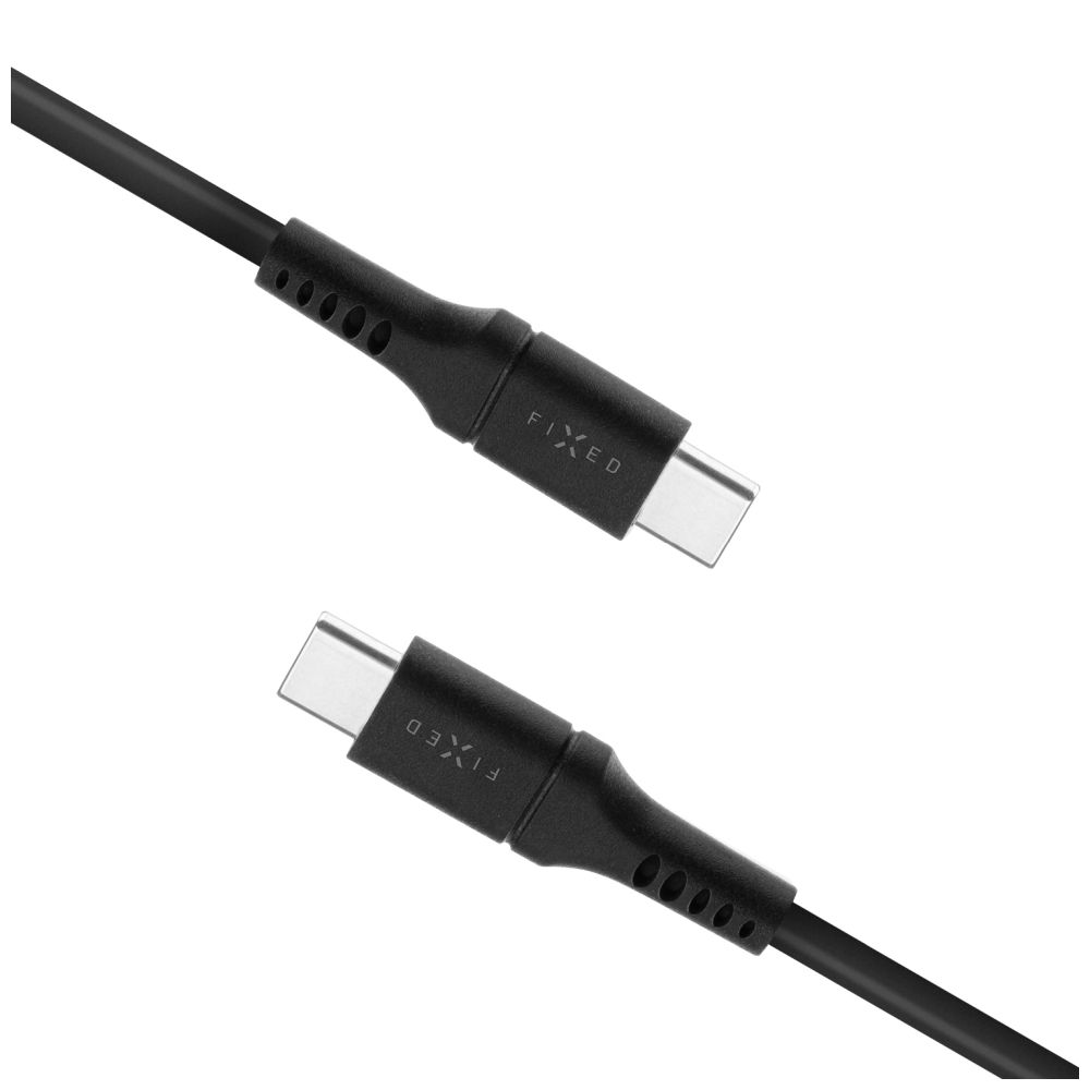 Nabíjecí a datový Liquid silicone kabel FIXED s konektory USB-C/USB-C a podporou PD, 1.2m, USB 2.0, 60W, černý