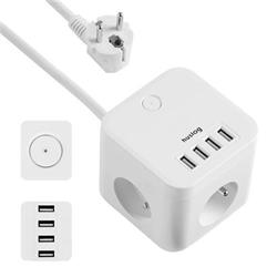 Nabíjecí stanice Huslog 12W 3xzásuvka , 4xUSB bílá
