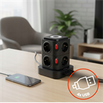 Nabíjecí stanice Huslog 15W 8xzásuvka, 1xUSB-C, 3xUSB, 1x LED světlo černá