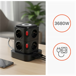 Nabíjecí stanice Huslog 15W 8xzásuvka, 1xUSB-C, 3xUSB, 1x LED světlo černá