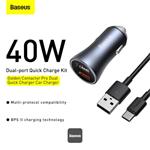 Nabíječka do auta Baseus Golden Contactor Pro s kabelem USB-C 1m 40W 2x USB šedá