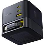 Nabíječka do sítě Baseus Super GaN 100W s navíjecím kabelem USB-C 82cm, 1xUSB, 2xUSB-C černá