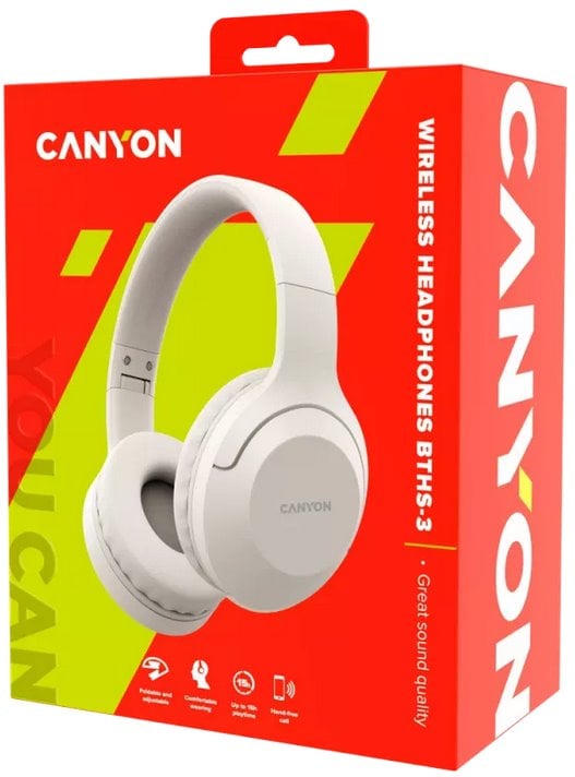 Náhlavná súprava CANYON BTHS-3, USB-C, BT V5.1 JL6956, 300mAh batéria do 15 h, 20Hz-20KHz, béžová (slonovinová)