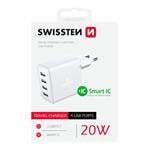 Swissten adaptér 4× USB 20W, bílý  