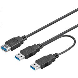 Napájací Y kábel PremiumCord USB 3.0 A/Male + A/Male -- A/Female DUAL (extra napájanie)