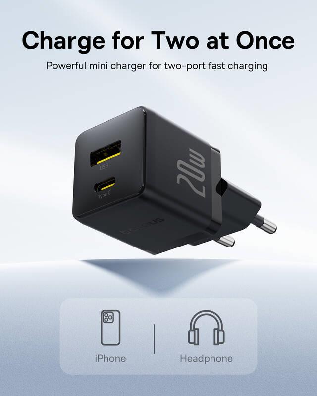 Napájacia nabíjačka Baseus Palm 20W, 1xUSB, 1xUSB-C čierna