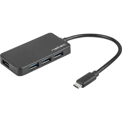 Natec Silkworm hub, USB-C 4x USB 3.0 HUB, čierny