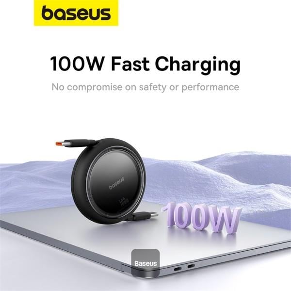Navíjecí kabel Baseus Free2Draw USB-C/USB-C 1m 100W černý