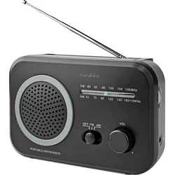 NEDIS přenosné rádio/ AM/ FM/ napájení z baterie/ síťové napájení/ analogové/ 1.8 W/ výstup pro sluchátka/ černo-šedé