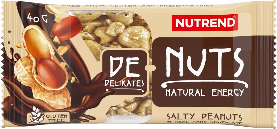 Nutrend DeNuts 40 g, slané arašidy v horkej čokoláde