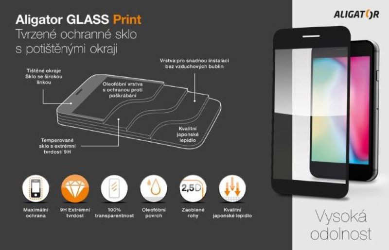 Ochranné tvrzené sklo ALIGATOR PRINT, Huawei P Smart Z, černá, celoplošné lepení