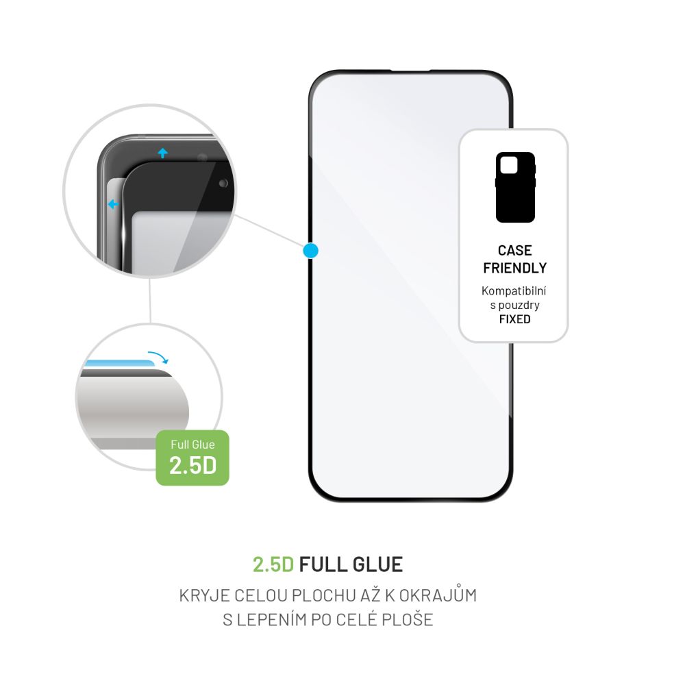 Ochranné tvrzené sklo FIXED Full-Cover pro Apple iPhone 16, lepení přes celý displej, černé