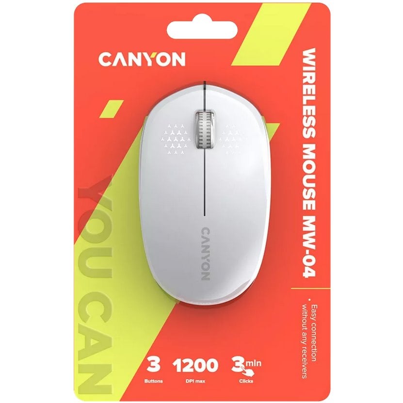 Optická bezdrôtová myš CANYON MW-4, 1200 dpi, 3 dpi, Bluetooth, batéria AA, biela