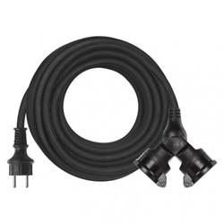 Outdoor extension cable 10m / 2 sockets / black / rubber / 230 V / 1.5mm2
