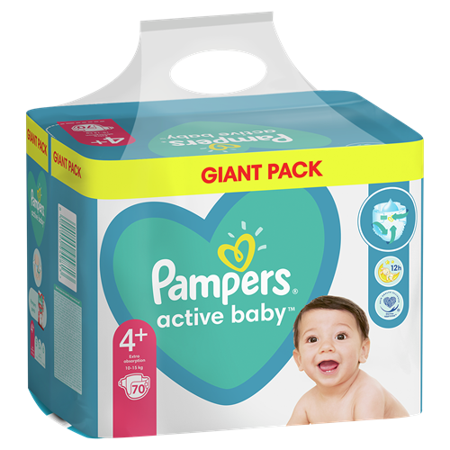 Pampers Active Baby Plenky Velikost 4+, 10kg-15kg, 70ks