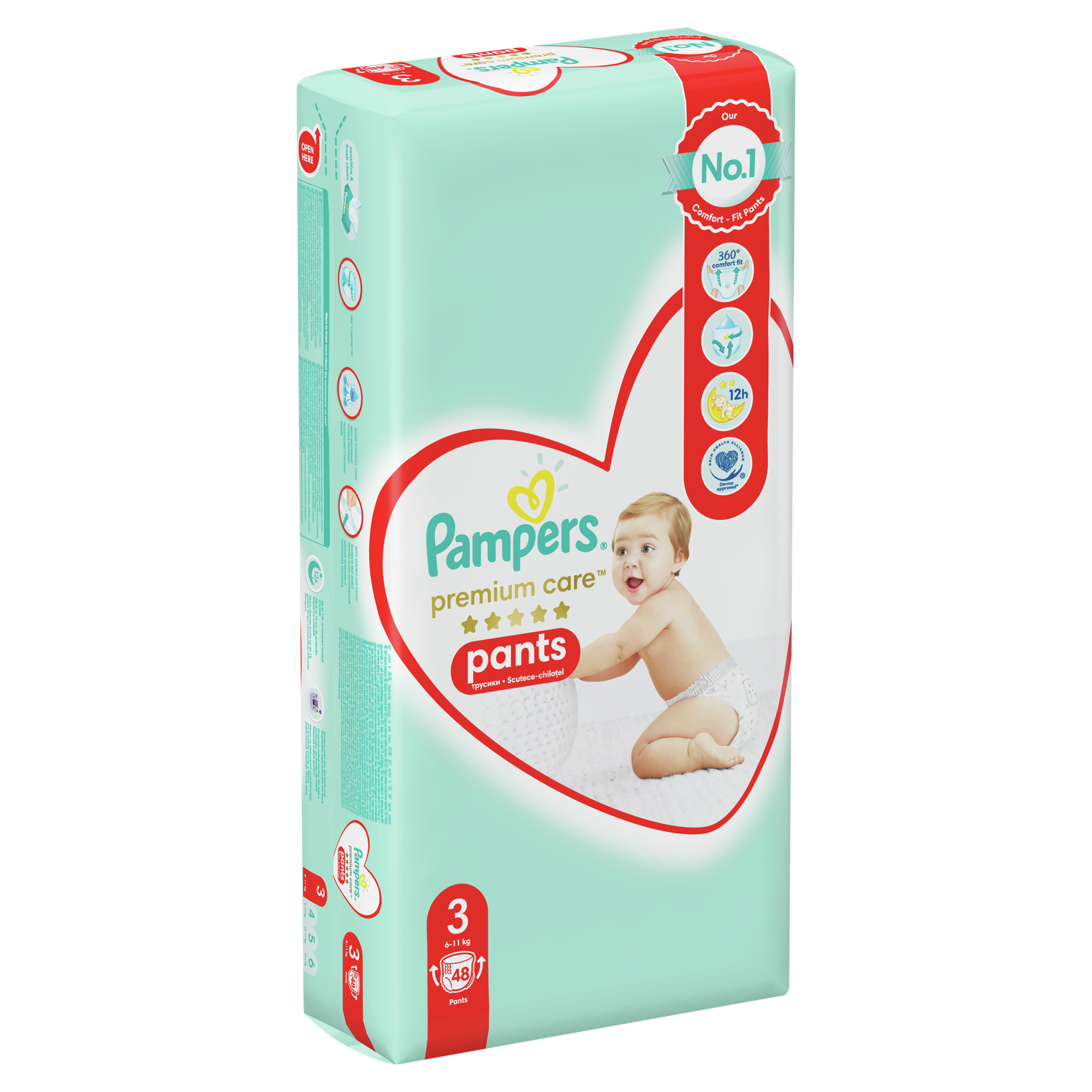 Pampers Plenkové Kalhotky Premium Care Velikost 3, 48 Kusů, 6kg-11kg