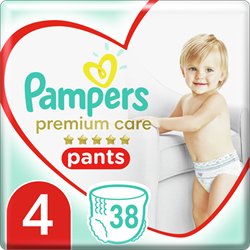 Pampers Plenkové Kalhotky Premium Care Velikost 4, 38 Kusů, 9kg-15kg